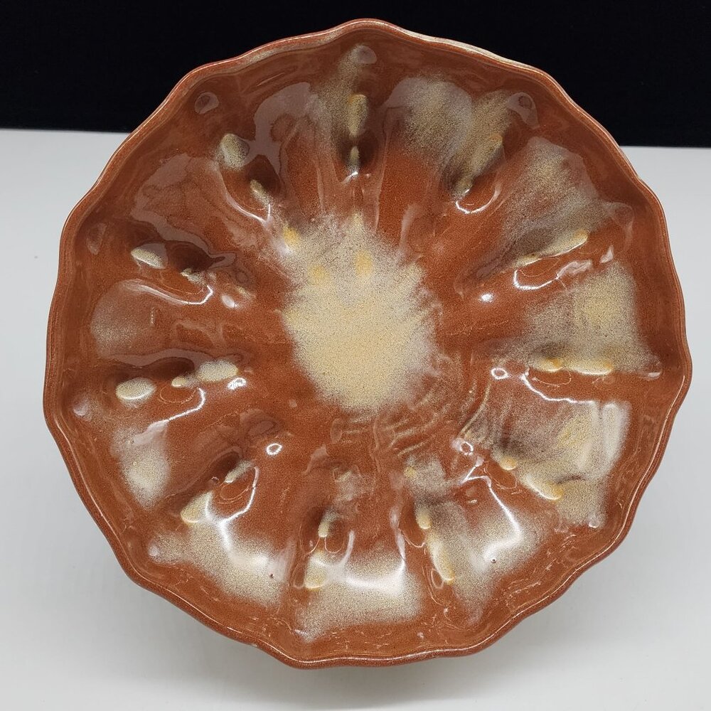 Vintage Frankoma Serving Bowl Desert Gold Glazed Ceramic Footed 9" - Picture 5 of 6